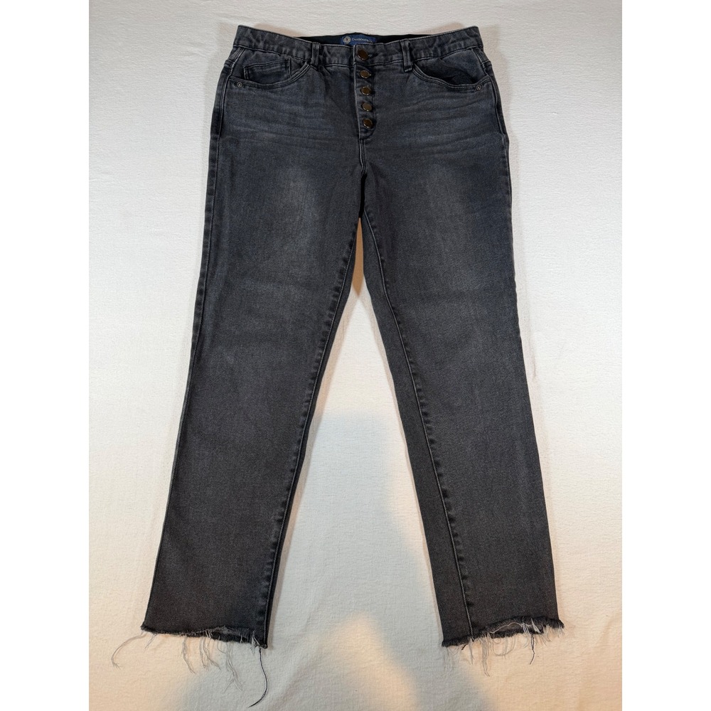 Democracy "Ab"solution Straight Leg Jeans Black Wash Button Fly Raw Hem Size 12
